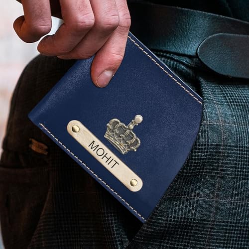 Image of The Wallet Store Personalized Leather Wallet | with Name and Charms | Best Gift for Husband, Boyfriend, Brother | for Anniversary, Birthday, Etc. (Blue)