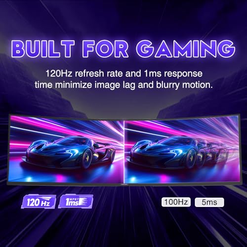 Image of Viewedge 49 inch Curved Monitor Ultrawide Gaming 120Hz DQHD Computer Monitor | 5120 x 1440P 1ms 32:9 R1500 110% sRGB, DisplayPort, HDMI, Support Crosshair and Wall Mount