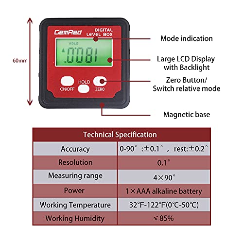 GemRed Digital Level Tool, Digital Angle Finder Tool, Woodworking Tools, Angle Gauge for Carpenter/Automobile/Welding/DIY Tools/Home Renovation(Black) …