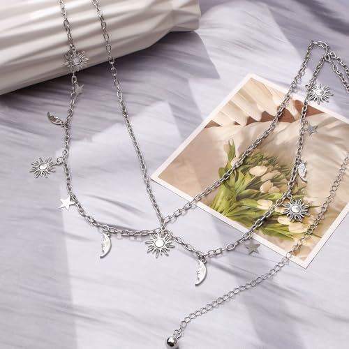 MILAKOO Double Layer Waist Belt Skinny Waistband Link Sun and Moon Decor Belts Straps for Women Summer Beach Dresses4