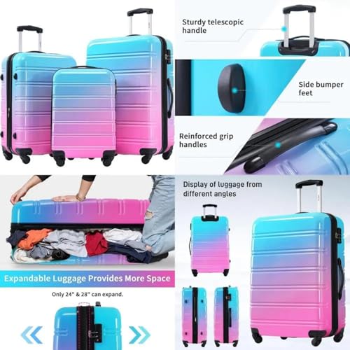 Hardshell Luggage Sets 3 Piece Gradient Color Expandable Suitcase with Spinner Wheels and TSA Lock Lightweight Travel friendly2