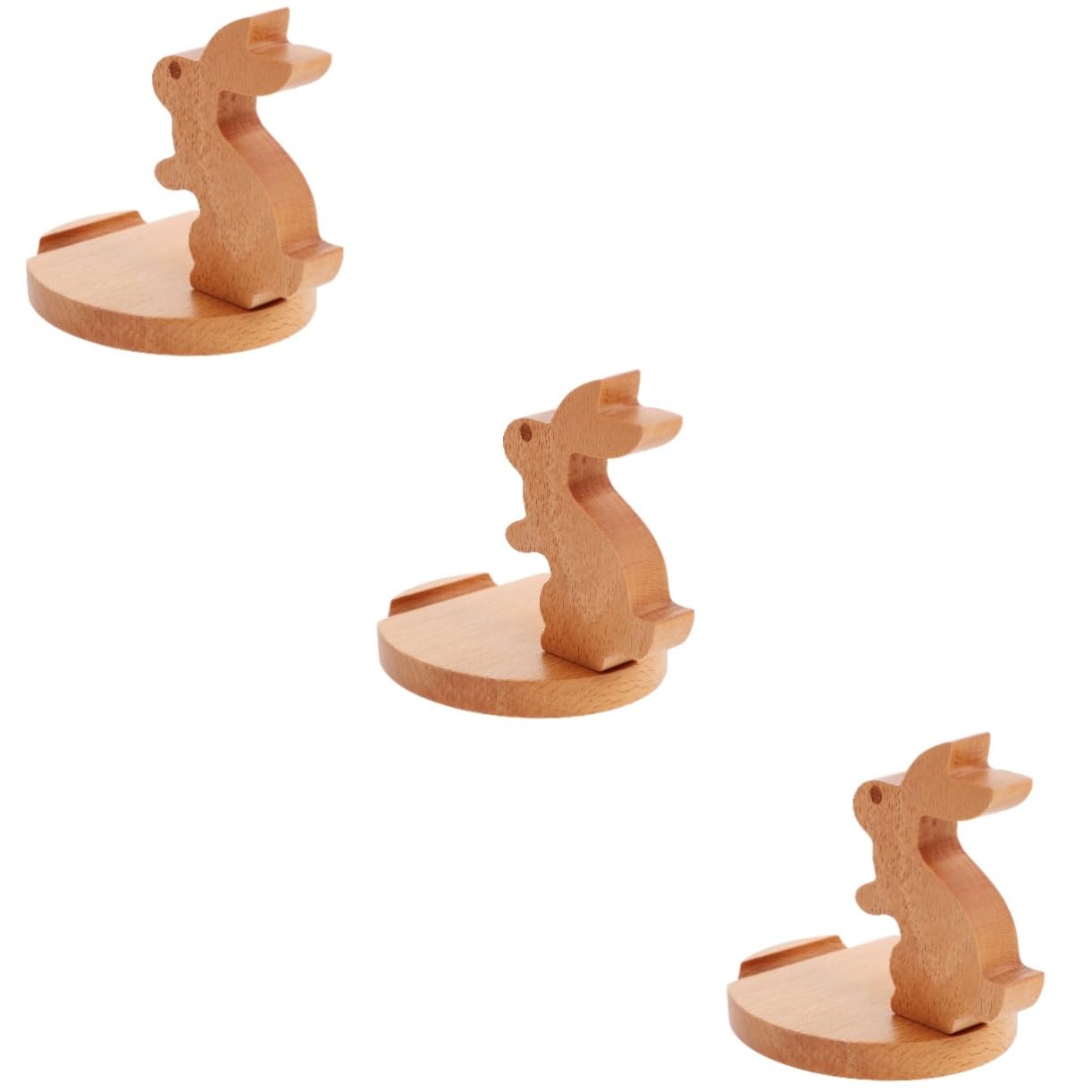 BESTonZON 3pezzi Supporto Per Smartphone Forma Di Coniglio Legno Porta Telefono Decorativo Per Scrivania e Tablet Design Adorabile e Stabile Per Visione Di Video e Videochiamate