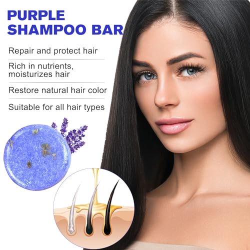 Dragon Honor 2PCS Shampoo Bar For Gray Hair, Purple Shampoo Bar for Thinning Hair, Purple Shampoo Bar for Grey Hair, Natural Organics Shampoo And Conditioner Bars - Thumbnail 2