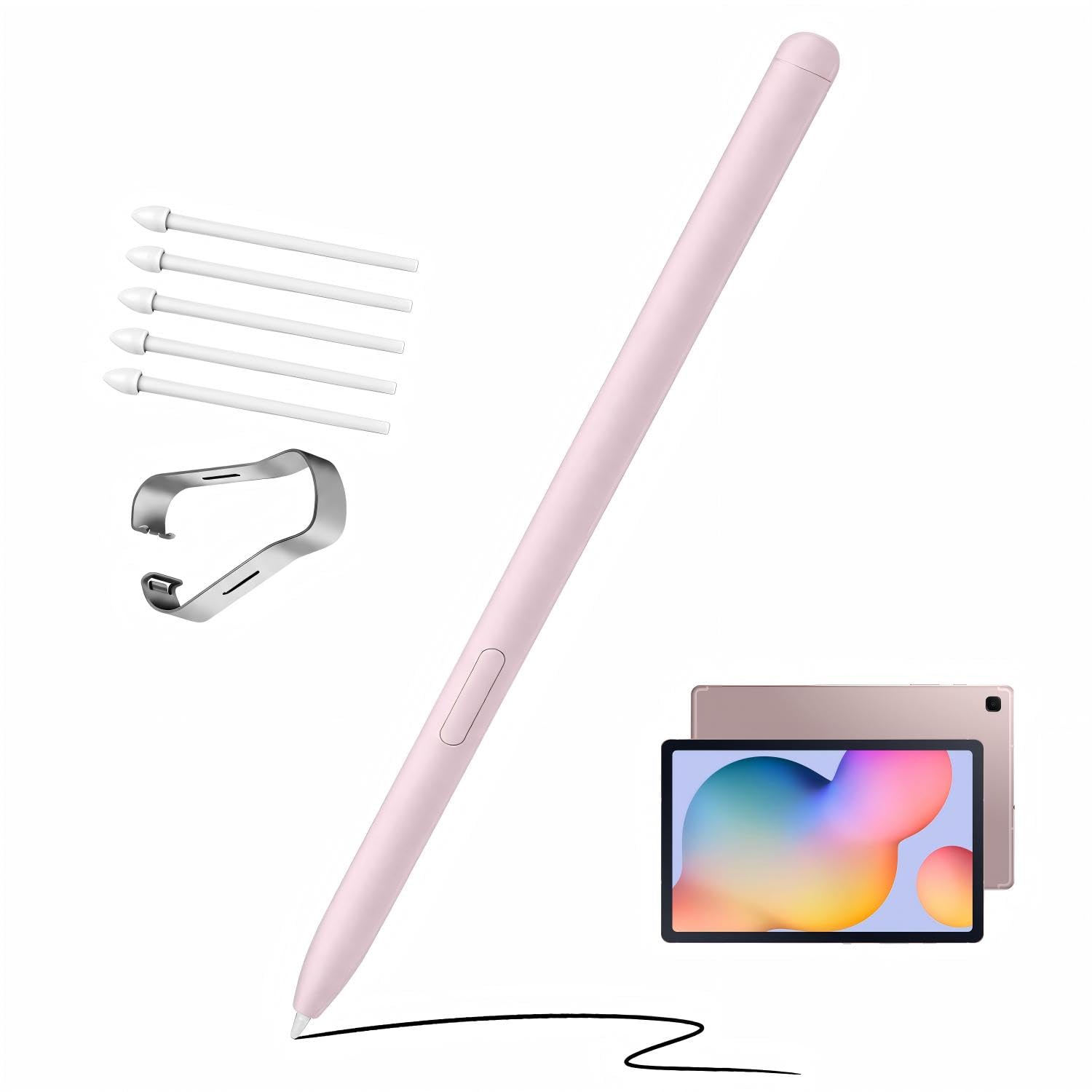 Galaxy Tab S6 Lite S Pen WithoutBluetooth for Samsung Galaxy Tab S9 | Tab S9 FE | Tab S8 | Tab S7 FE All Versions Stylus Pen 4096 Pressure Levels+Free 5 Tips+1 Tweezer (Pink)-image-21