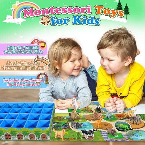 Image of Farm Animal Toys, 26 Pcs Animals Activities for Toddlers 3-8 Year Old Boys Farm Animals Alphabet Learning Games for Toddlers 3-9 Sensory for Boys Girls