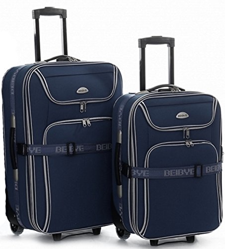 BEIBAY 2 maletas con ruedas u0096 volumen XXL u0096 66 cm + 56 cm, pliegues elásticos u0096 azul oscuro