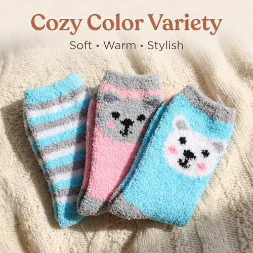 Image of Tipi Toe Womens Fuzzy Crew Socks with Anti Slip Grips Warm Cozy Fluffy Winter Slipper Socks Non Skid Home Socks for Women