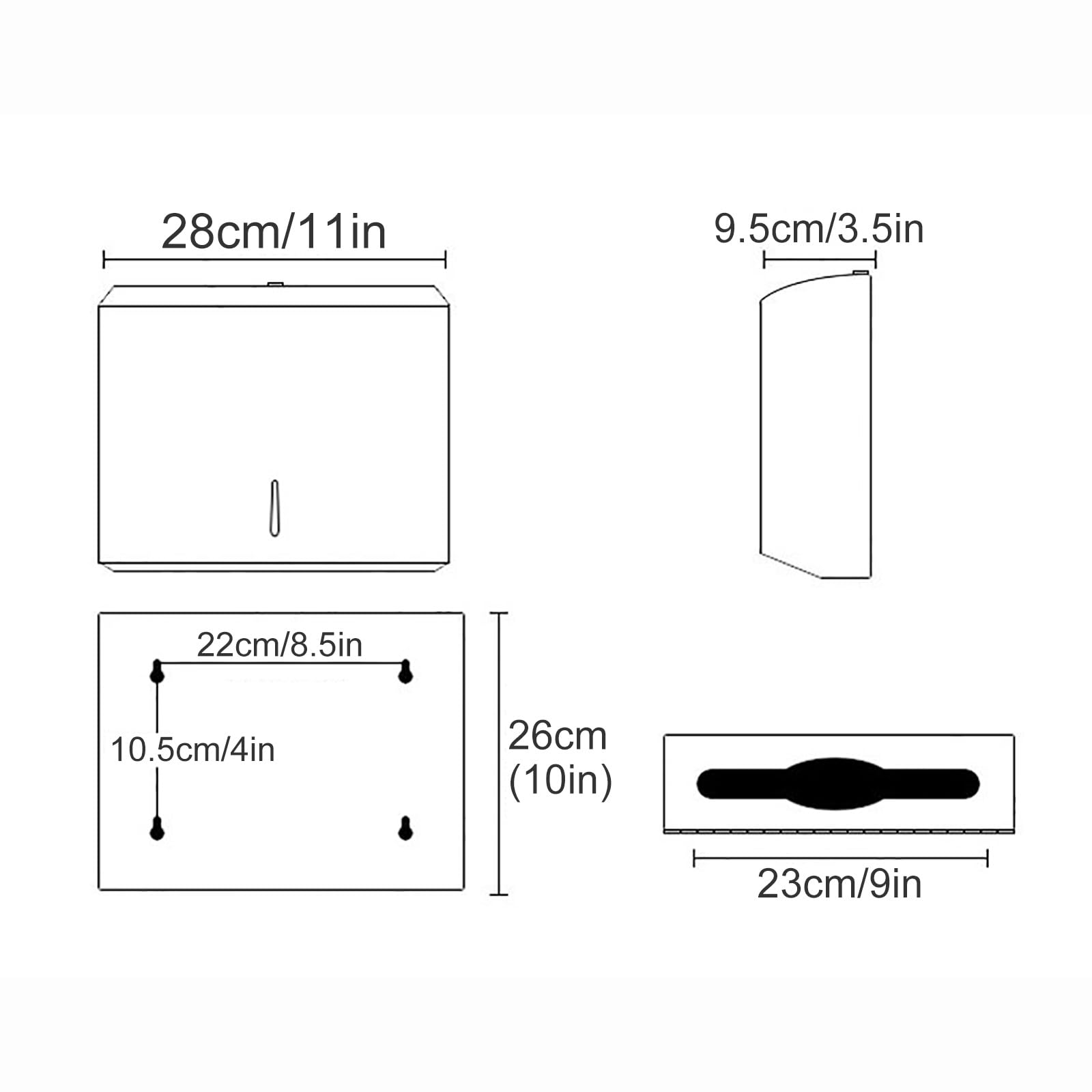 Dispensador Papel Secamanos, Dispensador de Papel Comercial, Porta Papel Higienico de Baño Montaje en Pared, Acero Inoxidable(Silver,28x9.5x26cm/11x3.5x10in)