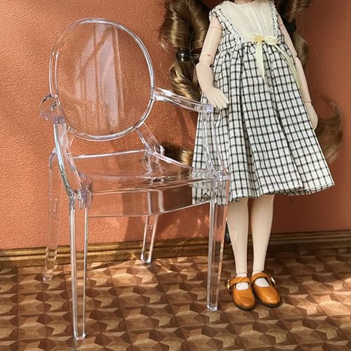 Silla de casa de muñecas 1:6 transparente y moderna de plástico 5