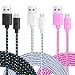 Micro USB Cable Android, Pofesun 3-Pack 10 Feet Braided Fast Sync & Charging Android Charger, High Speed USB 2.0 Charging Cord Compatible for Android,Samsung, HTC,Motorola,Nokia,MP3 -Black,White,Pink