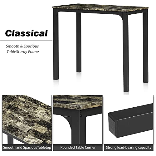 Vecelo 3 Piece Dining Table Set With Cushion Stools Counter Height Pub Tabletop For Kitchen Dinette Breakfast Nook Bistro, Small Place, Seating For Two, Retro Brown #TOP4