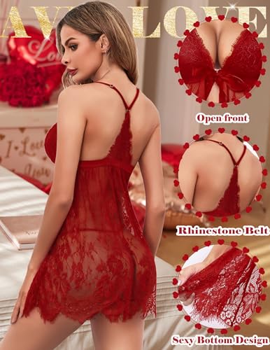 Image of Avidlove Women Sexy Lingerie Babydoll Lace Chemise Eyelash Wedding Brial Lingerie