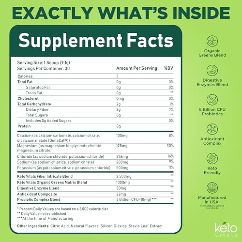 Image of Keto Vitals Greens Powder Plus Electrolytes - Daily Super Greens Powder with Superfoods - Green Drink with Sugar Free Electrolytes for Hydration, Gut Health & Digestion, Watermelon Candy - 30 Servings