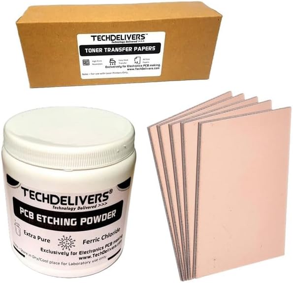 5Pcs PCB copper Plate 15x10 cms | Ferric Chloride (FeCl3) for PCB Etching 500grams | 10pcs Toner Transfer Papers for PCB | Diy PCB Making At Home