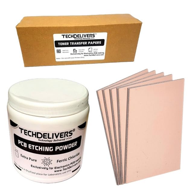 5Pcs PCB copper Plate 15x10 cms | Ferric Chloride (FeCl3) for PCB Etching 500grams | 10pcs Toner Transfer Papers for PCB | Diy PCB Making At Home