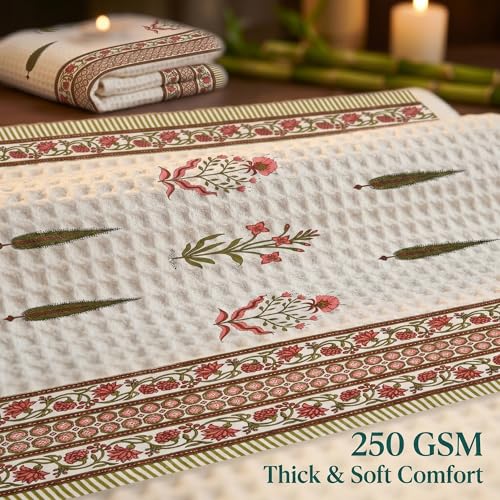 Image of Mafatlal Madhuban Premium Waffle Cotton Set (1 Bath 147x76 cm + 2 Hand 76x38 cm) | 250 GSM | Soft & Absorbent | Porcelain
