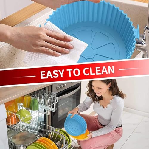 Image of Kmils Reusable Silicon Air Fryer Tray, Non-Stick Baking Tray, Air Fryer Liner, Basket for Air Fryer (Multicolour) (6pc Set Silicon)