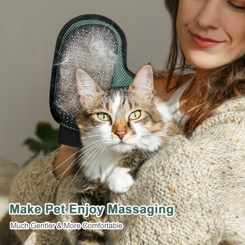Makife Haustier Fellpflegehandschuh, Enthaarungshandschuhe für Hunde Katzen, Fellpflegehandschuh zur Fellpflege durch Handschuh für Hund, Katze und Pferde, Grün