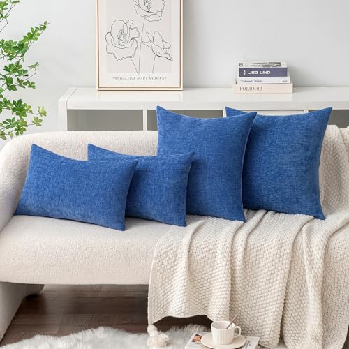 Image of MIULEE Pack of 2 Couch Throw Pillow Covers 18x18 Inch Soft Royal Blue Chenille Pillow Covers for Sofa Living Room Solid Dyed Pillow Cases