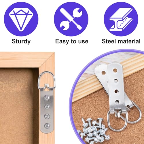 Image of SmallCat 6 pcs D Ring Picture Hangers, Metal Wall Hook Hanger Heavy Duty with Screws, Large Strap Hanger 4 Holes for Clock, Pictures, Photo Frames, Mirrors
