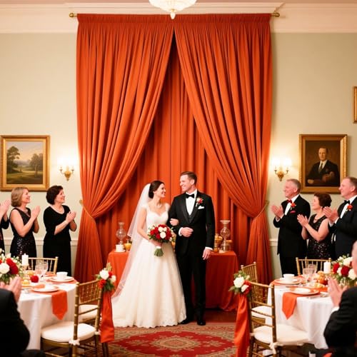 Image of 2 Panels Orange Backdrop Curtain, 10 x 10 Feet Polyester Background Curtains for Parties, Weddings, Baby Showers, Halloween, Christmas, Birthday Party Photoshoot Backdrop Curtains Decorations