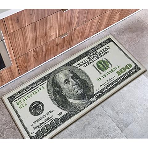 Ottomanson 100 Dollar Bill Collection Non-Slip Rubberback Money 22x53 Indoor Runner Rug, 22" x 53", Green/Multicolor Cover