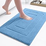Buganda Bathroom Rugs, 24' x 16', Soft and Absorbent Microfiber Bath Rugs, Non-Slip Shaggy Shower Carpet, Machine Wash Dry Bath Mats for Bathroom Floor, Tub and Shower, Blue