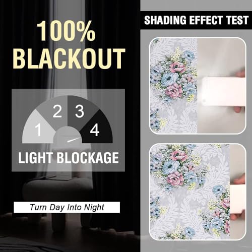 Image of Cloth Fusion Printed 100% Blackout Window Curtains 5 Feet Long Set of 2, Room Darkening Parda with Stainless Steel Grommets for Home Decor (5x4.5 Feet, Ivory Bouquet)