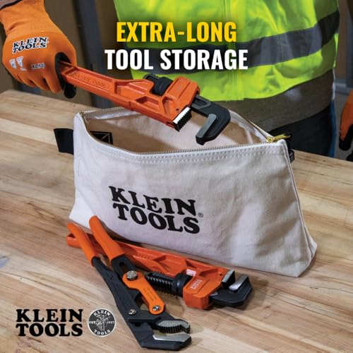 Image of KLEIN TOOLS 62042 16-Inch Zipper Bag, Extra Long, No. 10 Canvas, Heavy Duty Tool Bag, 3-Inch Stand-Up Bottom, Multipurpose for Tools or Crafts
