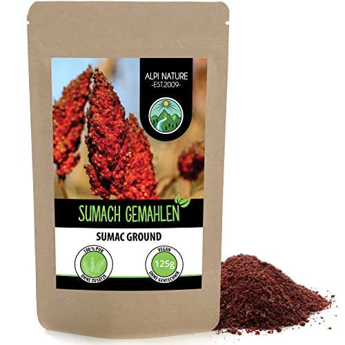 Sumach Gewürz (125g), Sumachpulver, Sumach gemahlen, Essigbaumgewürz, schonend getrocknet und gemahlen, natürlich, vegan, orientalisches Gewürz