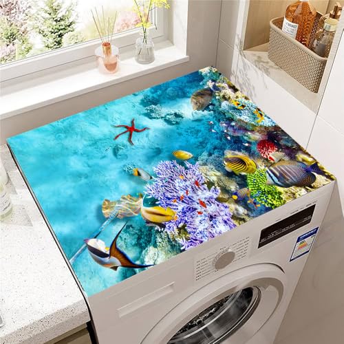 Absorption d'eau Housse de Protection pour Machine à Laver Top, Highdi Coussin de Machine à Laver Antidérapant Housse de Machine à Laver pour Machine à Laver Ou Sèche-Linge (Poisson Rayé,60x60cm)