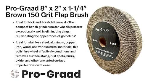 Image of 8 inch x 2 inch Brown P150 Cut & Polish Non-Woven Bench Grinder Polishing Burnishing Satin Finishing Flap Brush Wheel, Aluminum Copper Metal Golf Club Refurb, Compatible for 1 /2 inch, 5 /8 inch, 3 /4 inch Arbor