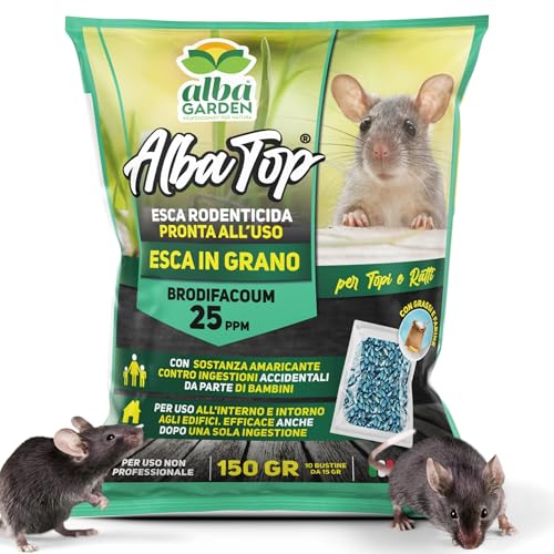 Albagarden - Veneno para Ratones Potente – Señuelo Rata en Granos Azules para Trampa para Ratones y ultrasonidos – para Ratas de Cualquier tamaño – 10 bolsitas (Cebo de Granos) 150 g