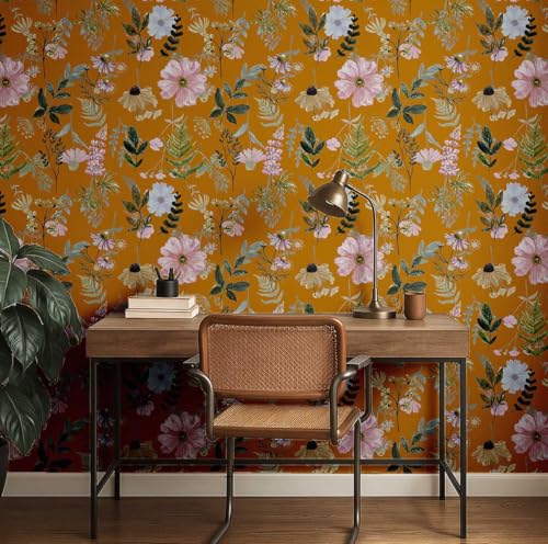 Revêtement mural fleurs sauvages en vinyle premium durable