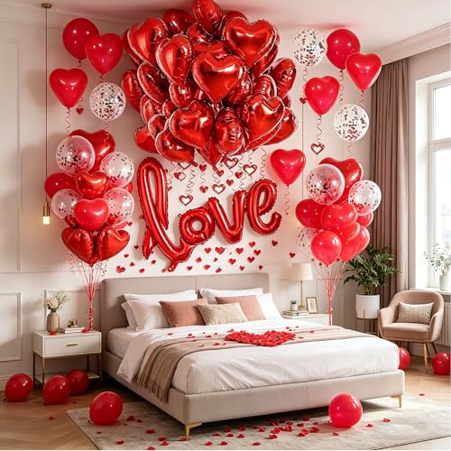 Image of Love Balloons And Wedding Balloons Set,Romantic Love Balloon Kit | Red Rose,Foil Heart Balloons| Wedding Decoration For Anniversary Confession Proposal Birde Shower Boyfriend Girlfriend Lover