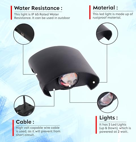 Image of Waterproof Up Down Led Wall Lamp, Aluminium IP65 Body 1+1 Ray, Multycolor, Indoor /Outdoor Decorative Wall Sconce Light(2 Ray Multy)