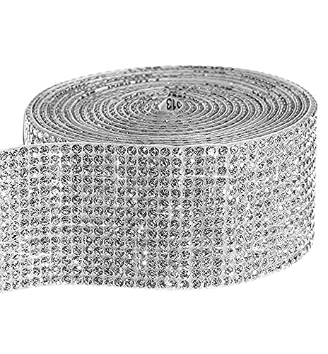12 Row 4 Yards Silver Self Adhesive Crystal Rhinestone Diamond Ribbon with 2 mm Glitter Rhinestones for Arts DIY Crafts Car Phone Gift Decoration (Silver, 4 Yards x 1 Inch)
