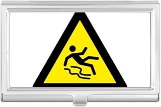 Warning Symbol Yellow Black Slippy Floor Triangle Business Card Holder Case Pocket Box Wallet