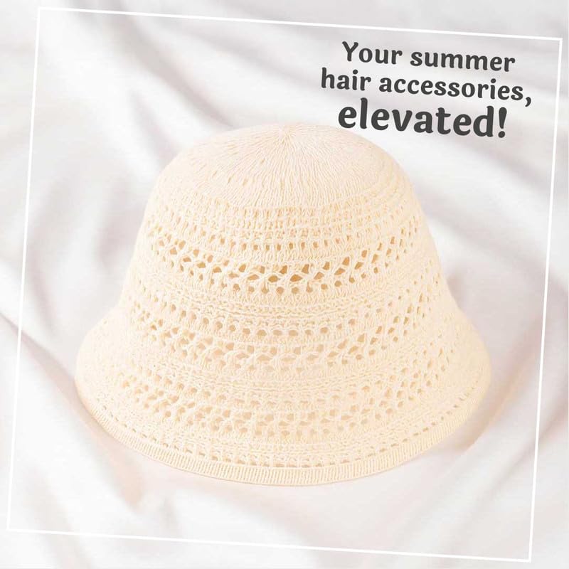 Image of Hair Drama Co. Crochet Bucket Hat for Women | Comfy & Casual Knit Handmade Foldable Floppy Hat | Summer Crochet Bucket Cap for Women & Girls