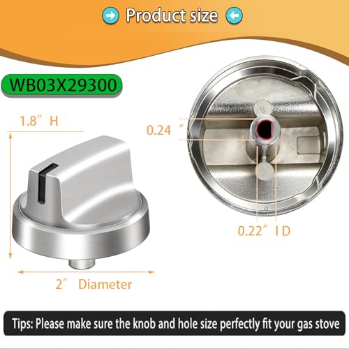 Image of Upgraded Metal WB03X29300 for GE Stove Knobs Replacements,Stainless Steel Finish,Compatible with JGP3030SL1SS JGP3030SL2SS JGP3036SL1SS Surface Burner Control Knobs, Gas Cooktop Replaces