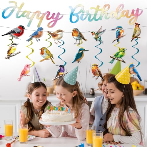Image of HummingBird Birthday Party Decorations - 10PCS Humming Bird Banners and Hanging Swirls Decor for Bird Theme Party Supplies