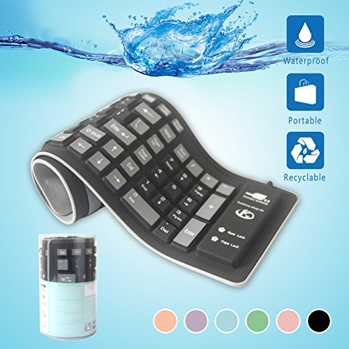 Alinshi Foldable Silicone Keyboard USB Soft Waterproof Keyboard (Black)