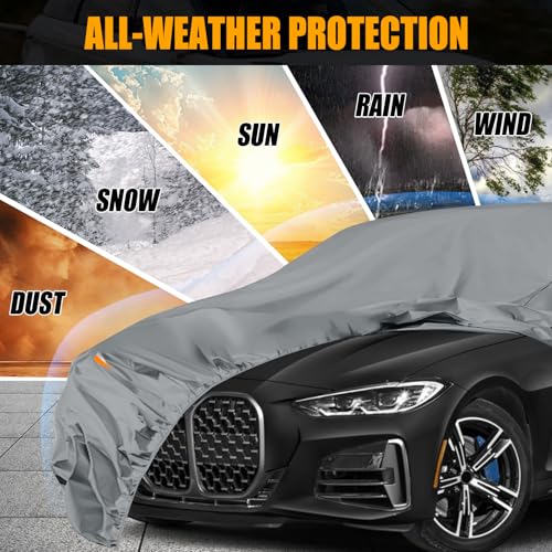 Image of Waterproof Premium Car Covers Replace for 2014-2025 BMW 4 Series, 10 Layers Heavy Duty All Weather Car Cover with Zipper Door, Windproof Bands for Snow Rain Dust Protection