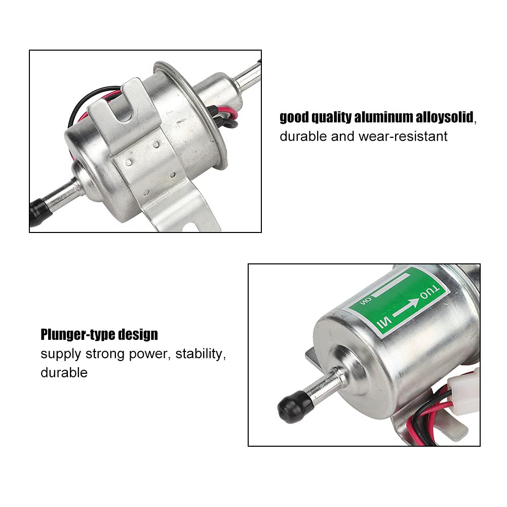 Ejoyous Pompa Carburante Elettrica 12V, Lega di Alluminio, 3-5 PSI, 110 | Alloggiamento in Lega di Alluminio, Veicolo 12V, Sostituto per Auto, Camion e Barca, Portata 110L/H, Attacchi da 8mm.