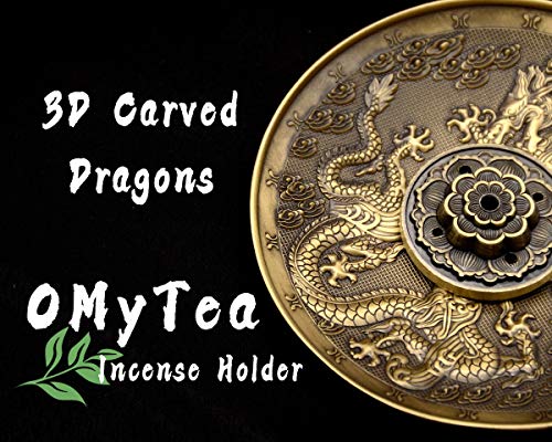 Omytea Incense Stick Holder - Brass Incense Burner With Ash Catcher For Meditation, Yoga, Home Office Fragrance (Dragons) #TOP5