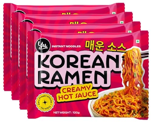 Creamy Hot Sauce Korean Ramen - Zero Preservatives & No MSG - Pack of 4 - 100% Natural Ingredients & Veg - Instant Noodles Ready in 6 Mins - 400g (100g x 4) - Yu (B0DG55WF3T) Amazon Price History, Amazon Price Tracker