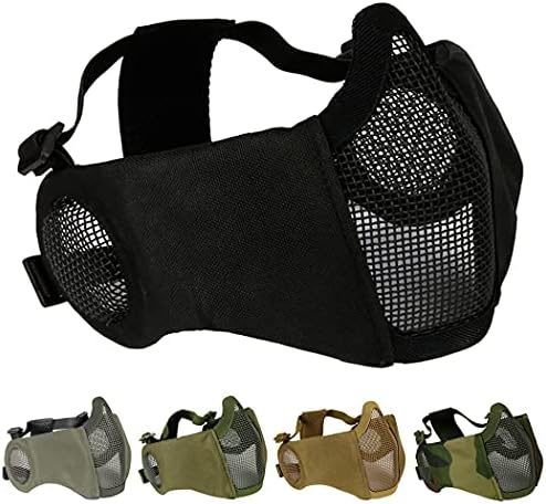 AOUTACC Foldable Airsoft Mask,Half Face Mesh Masks with Ear Protection for Cs War Game, BB Gun,Hunting,Paintball
