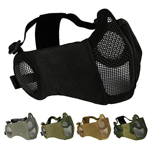 AOUTACC Demi-masque pliable en maille avec protection des oreilles pour jeu de guerre Cs, BB Gun, chasse, paintball (BK)