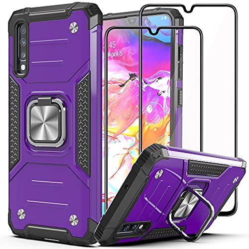 Galaxy A70 Case Samsung A70 Case,with Full Coverage Tempered Glass Screen Protector[2 Pack] AYMECL 2 in 1 Double Shockproof Heavy Duty Protection case,with Kickstand,for Samsung Galaxy A70-Purple
