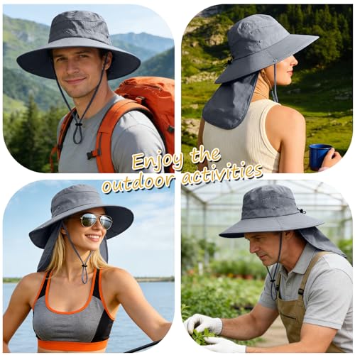 Image of Sun Hats for Men Women, UPF50+ Protection Safari Hat,Wide Brim Fishing Hat with Neck Flap,Bucket Hats for Beach Hiking